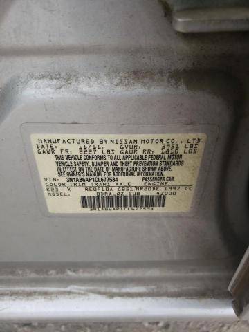 3N1AB6AP1CL677534 - 2012 NISSAN SENTRA 2.0 SILVER photo 12