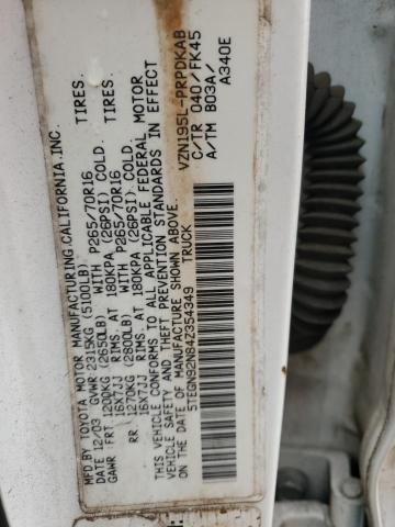 5TEGN92N84Z354349 - 2004 TOYOTA TACOMA DOUBLE CAB PRERUNNER WHITE photo 12