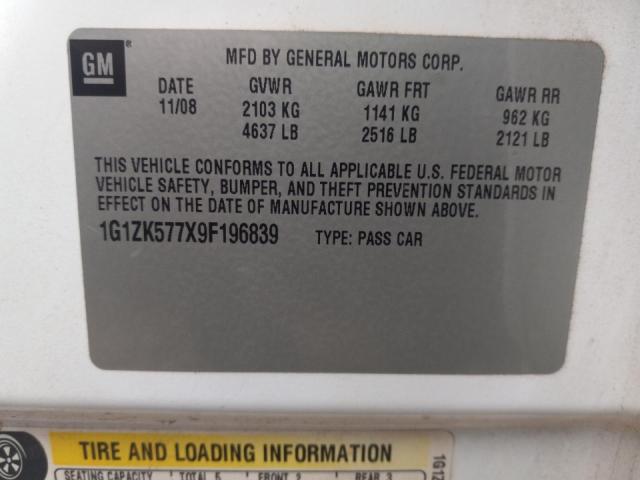 1G1ZK577X9F196839 - 2009 CHEVROLET MALIBU LTZ 白色 照片 10