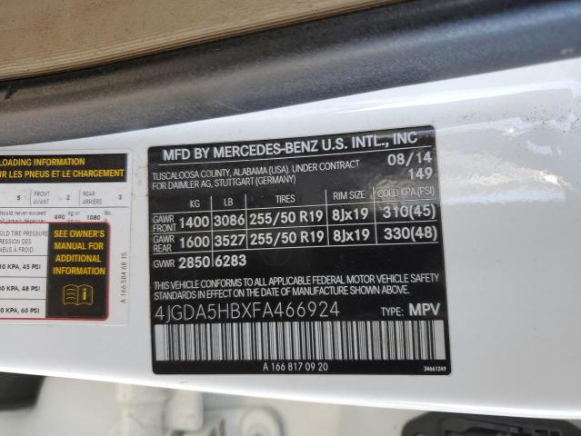 4JGDA5HBXFA466924 - 2015 MERCEDES-BENZ ML 350 4MATIC WHITE photo 13