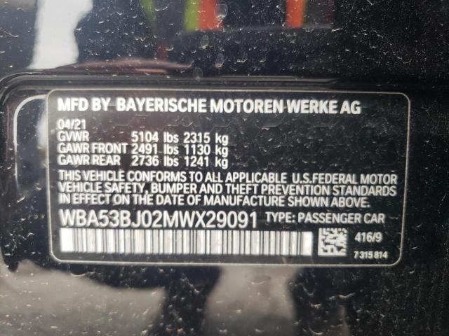 WBA53BJ02MWX29091 - 2021 BMW 540 I BLACK photo 13