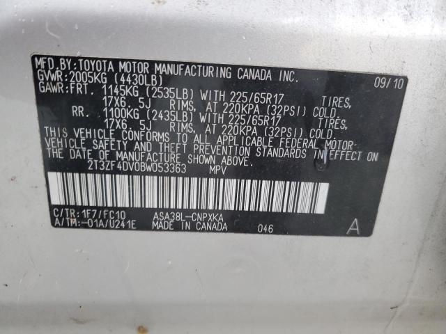 2T3ZF4DV0BW053363 - 2011 TOYOTA RAV4 SILVER photo 13