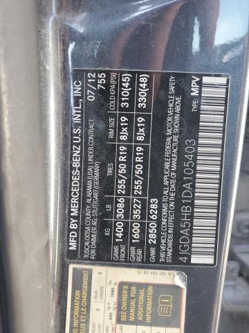 4JGDA5HB1DA105403 - 2013 MERCEDES-BENZ ML 350 4MATIC GRAY photo 12