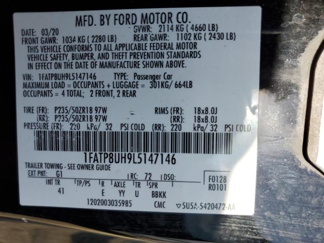 1FATP8UH9L5147146 - 2020 FORD MUSTANG BLACK photo 13
