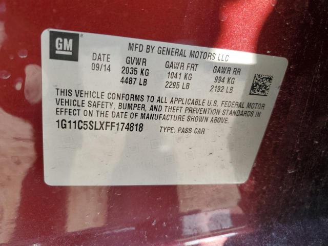 1G11C5SLXFF174818 - 2015 CHEVROLET MALIBU 1LT 栗色 照片 12