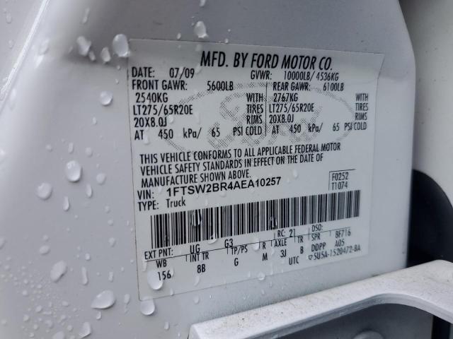 1FTSW2BR4AEA10257 - 2010 FORD F250 SUPER DUTY WHITE photo 12