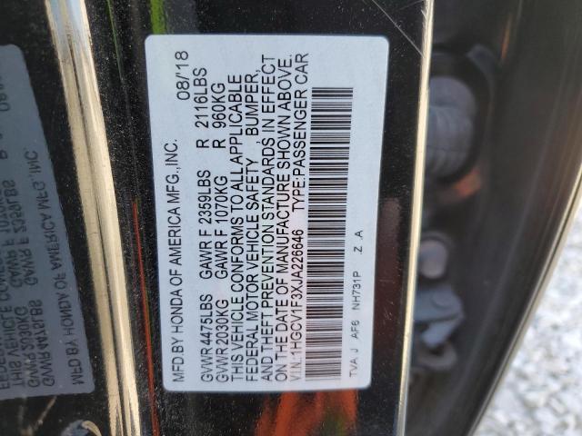 1HGCV1F3XJA226646 - 2018 HONDA ACCORD SPORT BLACK photo 12