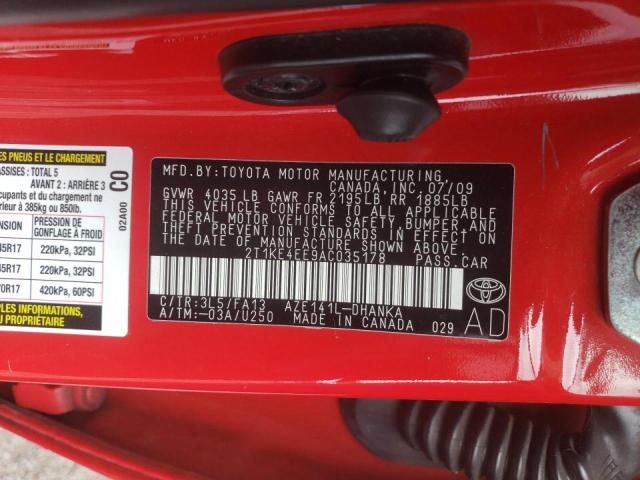 2T1KE4EE9AC035178 - 2010 TOYOTA COROLLA MA S RED photo 12