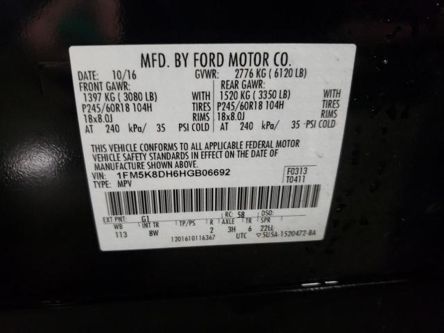 1FM5K8DH6HGB06692 - 2017 FORD EXPLORER XLT BLACK photo 13