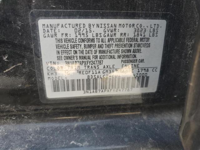 3N1AB7APXFY247787 - 2015 NISSAN SENTRA S BLACK photo 12