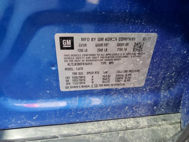 KL7CJKSB0FB164914 - 2015 CHEVROLET TRAX LS BLUE photo 12