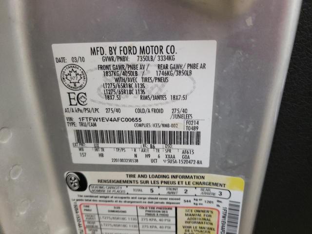 1FTFW1EV4AFC00655 - 2010 FORD F150 SUPER SILVER photo 13