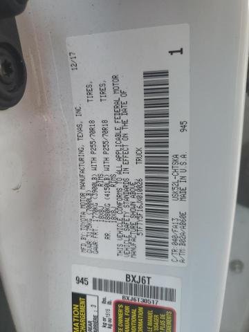 5TFTY5F16JX010026 - 2018 TOYOTA TUNDRA DOUBLE CAB SR/SR5 WHITE photo 13