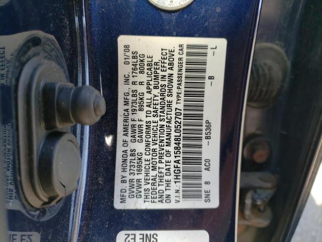 1HGFA15848L052707 - 2008 HONDA CIVIC EX BLUE photo 12