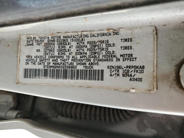 5TEGM92NX3Z256862 - 2003 TOYOTA TACOMA DOUBLE CAB PRERUNNER SILVER photo 12