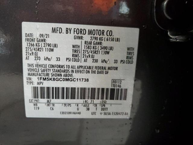 1FM5K8GC0MGC11738 - 2021 FORD EXPLORER ST GRAY photo 13