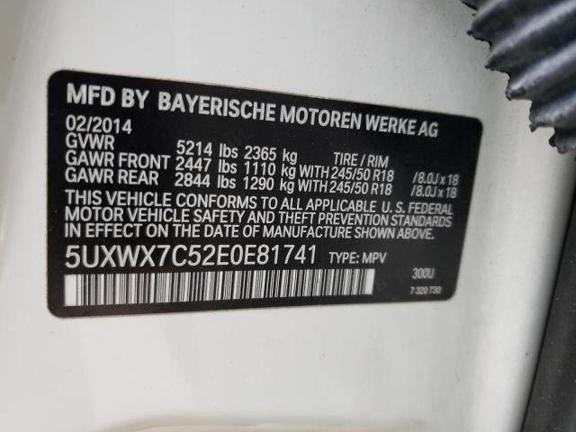 5UXWX7C52E0E81741 - 2014 BMW X3 XDRIVE35I WHITE photo 13