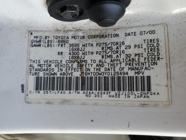 JT6HT00W3Y0125494 - 2000 LEXUS LX 470 WHITE photo 13