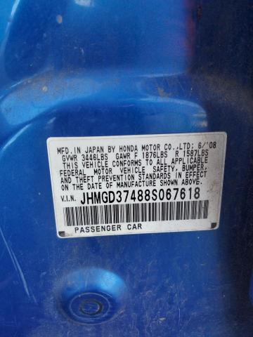 JHMGD37488S067618 - 2008 HONDA FIT BLUE photo 12