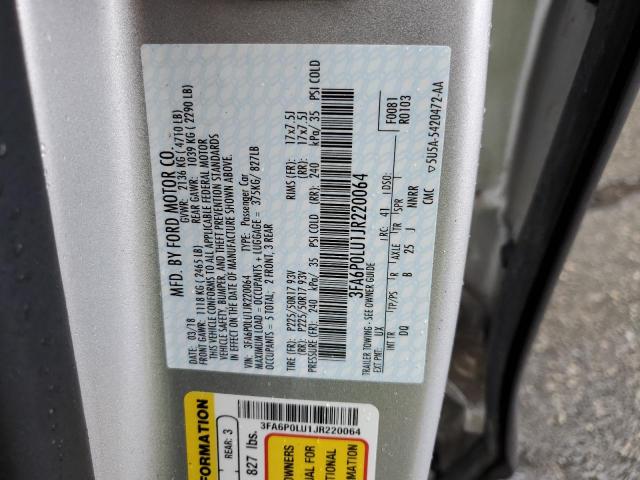 3FA6P0LU1JR220064 - 2018 FORD FUSION SE HYBRID SILVER photo 12