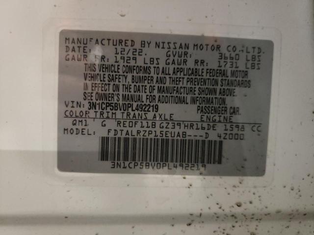 3N1CP5BV0PL492219 - 2023 NISSAN KICKS S WHITE photo 12