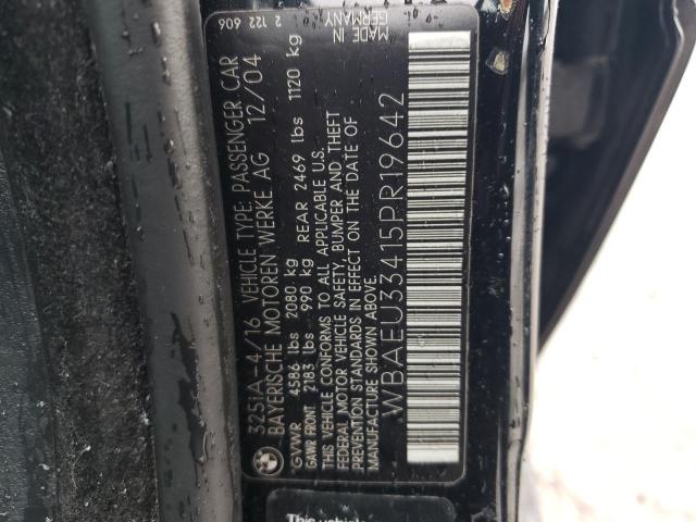 WBAEU33415PR19642 - 2005 BMW 325XI XI BLACK photo 12