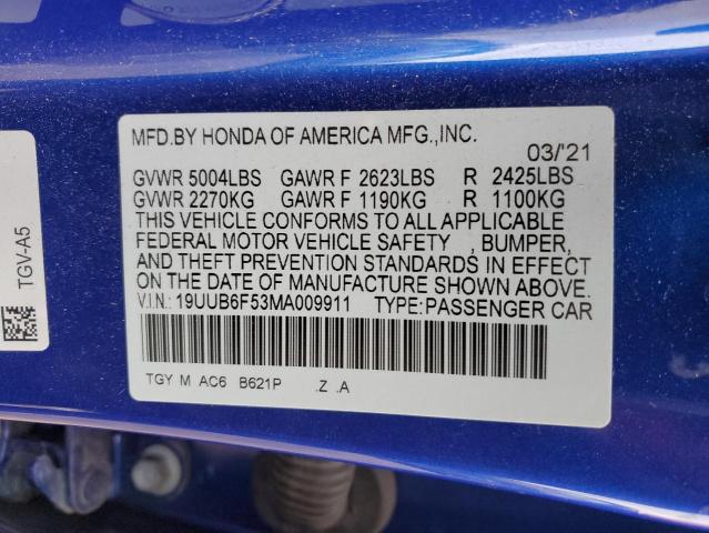 19UUB6F53MA009911 - 2021 ACURA TLX TECH A BLUE photo 13
