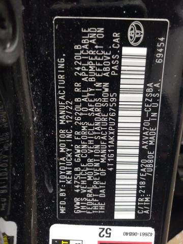 4T1G11AKXPU767595 - 2023 TOYOTA CAMRY SE NIGHT SHADE BLACK photo 12