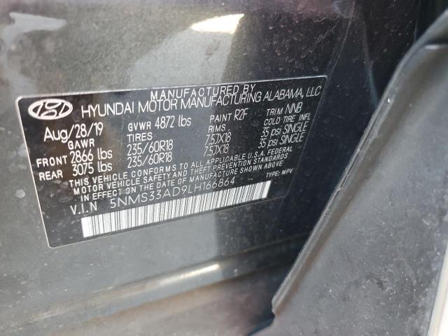 5NMS33AD9LH166864 - 2020 HYUNDAI SANTA FE SEL GRAY photo 13