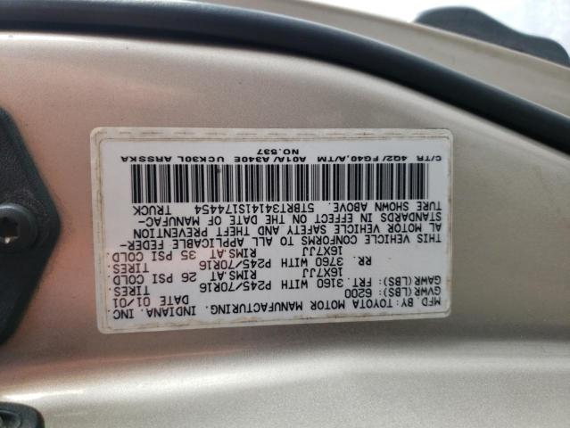 5TBRT34141S174454 - 2001 TOYOTA TUNDRA ACCESS CAB ყავისფერი ფოტო 12