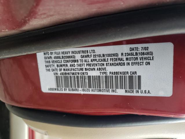 4S3BH675637612673 - 2003 SUBARU LEGACY OUTBACK AWP 勃艮第红 照片 12