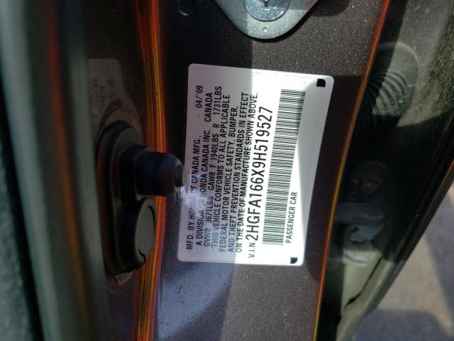 2HGFA166X9H519527 - 2009 HONDA CIVIC LX-S Մոխրագույն լուսանկար 12