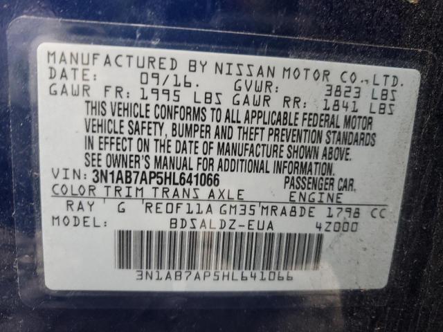 3N1AB7AP5HL641066 - 2017 NISSAN SENTRA S BLUE photo 12