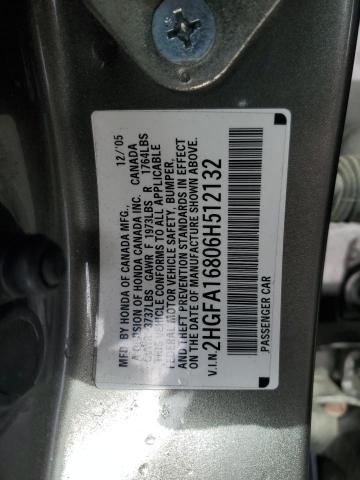 2HGFA16806H512132 - 2006 HONDA CIVIC EX GRAY photo 12