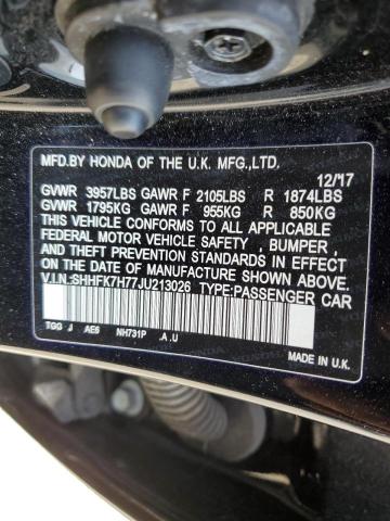 SHHFK7H77JU213026 - 2018 HONDA CIVIC EXL შავი ფოტო 12