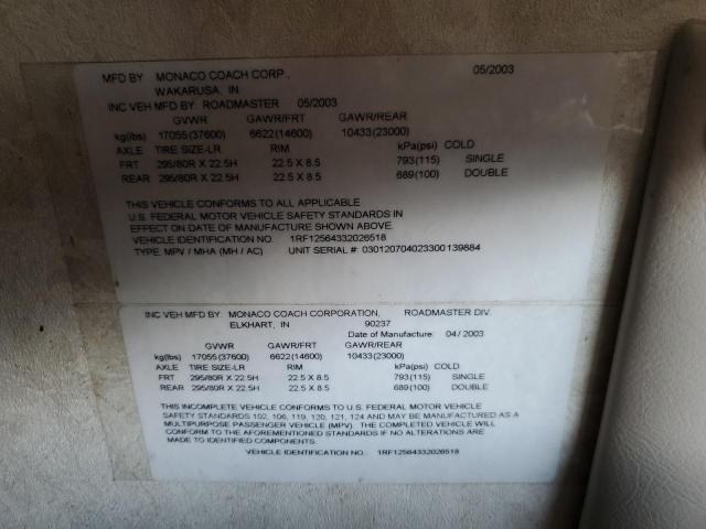 1RF12564332026518 - 2003 ROADMASTER RAIL MONOCOQUE TWO TONE photo 10