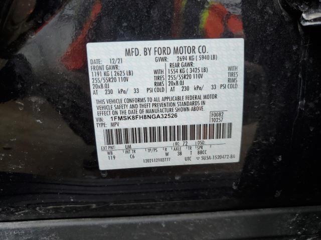 1FMSK8FH8NGA32526 - 2022 FORD EXPLORER LIMITED BLACK photo 14