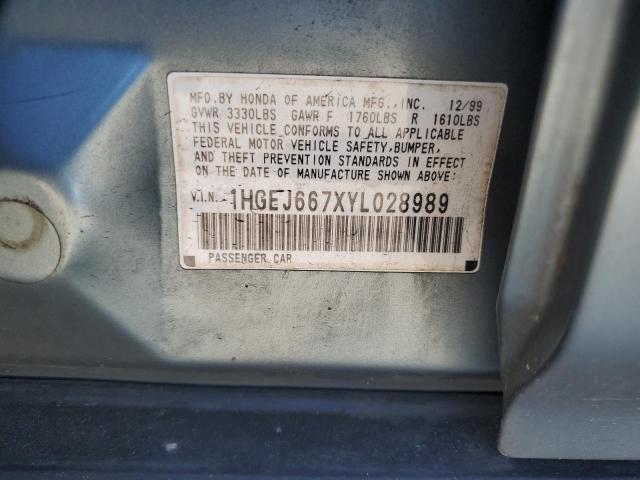 1HGEJ667XYL028989 - 2000 HONDA CIVIC LX SILVER photo 12