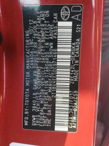 2T1BU4EE5DC971466 - 2013 TOYOTA COROLLA BASE MAROON photo 12