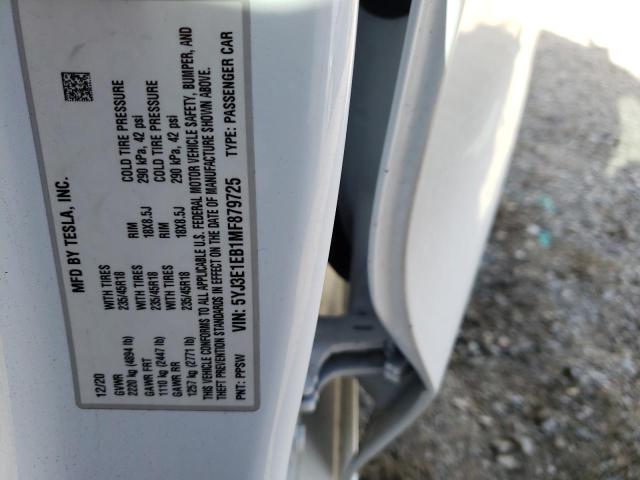 5YJ3E1EB1MF879725 - 2021 TESLA MODEL 3 WHITE photo 13