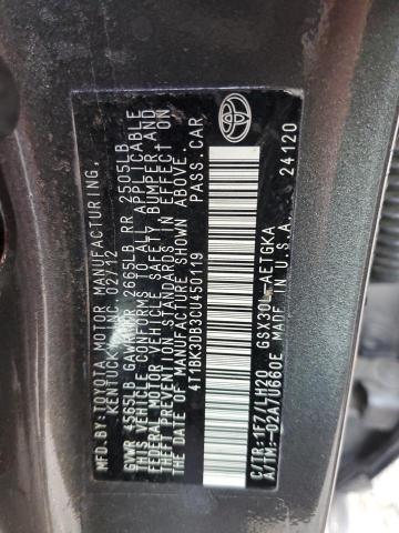 4T1BK3DB3CU450119 - 2012 TOYOTA AVALON BASE 石墨色 照片 12