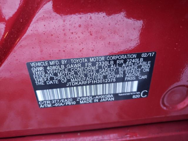 JTDKARFP1H3012375 - 2017 TOYOTA PRIUS PRIM 红色 照片 12