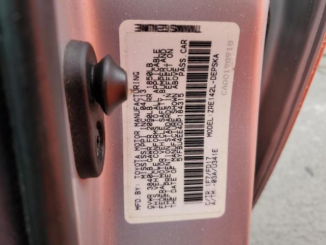 5YFBU4EE4DP184315 - 2013 TOYOTA COROLLA BASE SILVER photo 12