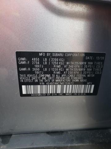 4S4BTANC7M3159672 - 2021 SUBARU OUTBACK LIMITED SILVER photo 12