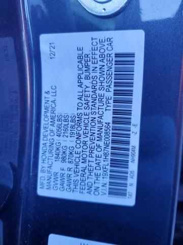 19XFL1H87NE008564 - 2022 HONDA CIVIC SPORT TOURING GRAY photo 12