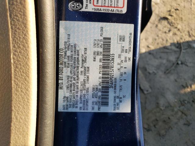 3FAHP02157R153655 - 2007 FORD FUSION SEL BLUE photo 12