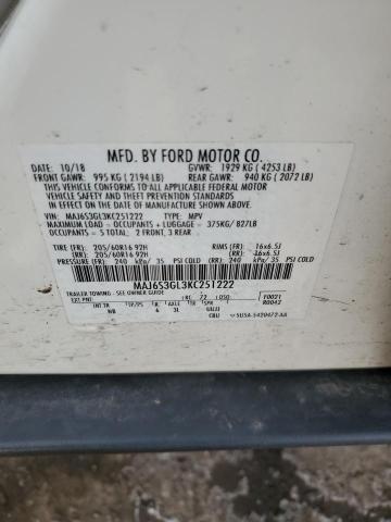 MAJ6S3GL3KC251222 - 2019 FORD ECOSPORT SE თეთრი ფოტო 13