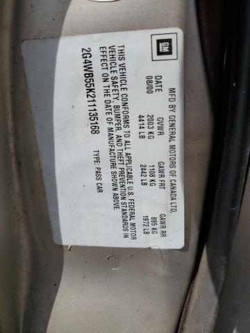 2G4WB55K211135168 - 2001 BUICK REGAL LS 米色 照片 12