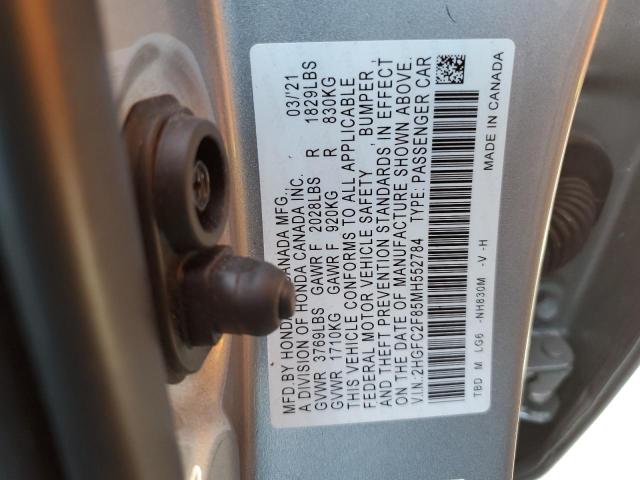 2HGFC2F85MH552784 - 2021 HONDA CIVIC SPORT 银色 照片 13