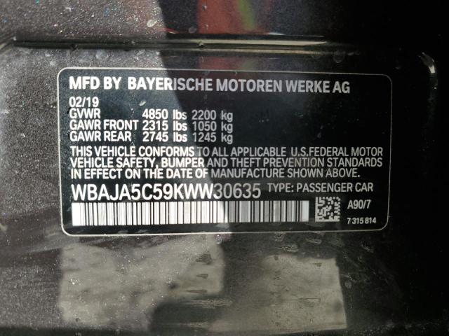 WBAJA5C59KWW30635 - 2019 BMW 530 I GRAY photo 12